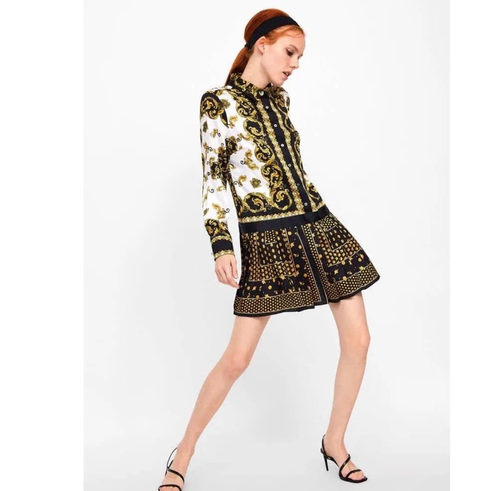 Zara Black and Gold Patterned Dress